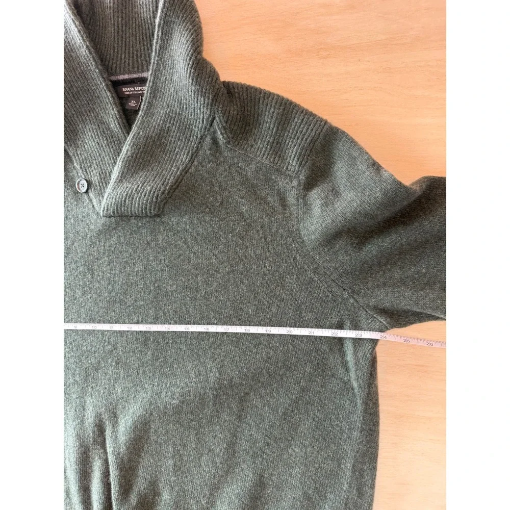 Banana Republic Mens XL Forest Green Shawl Collar Italian Yarn Elbow Sweater